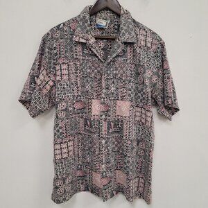 Vintage Makapuu Men Hawaiian Button Up Shirt Size L Travel Island Beach Tropical